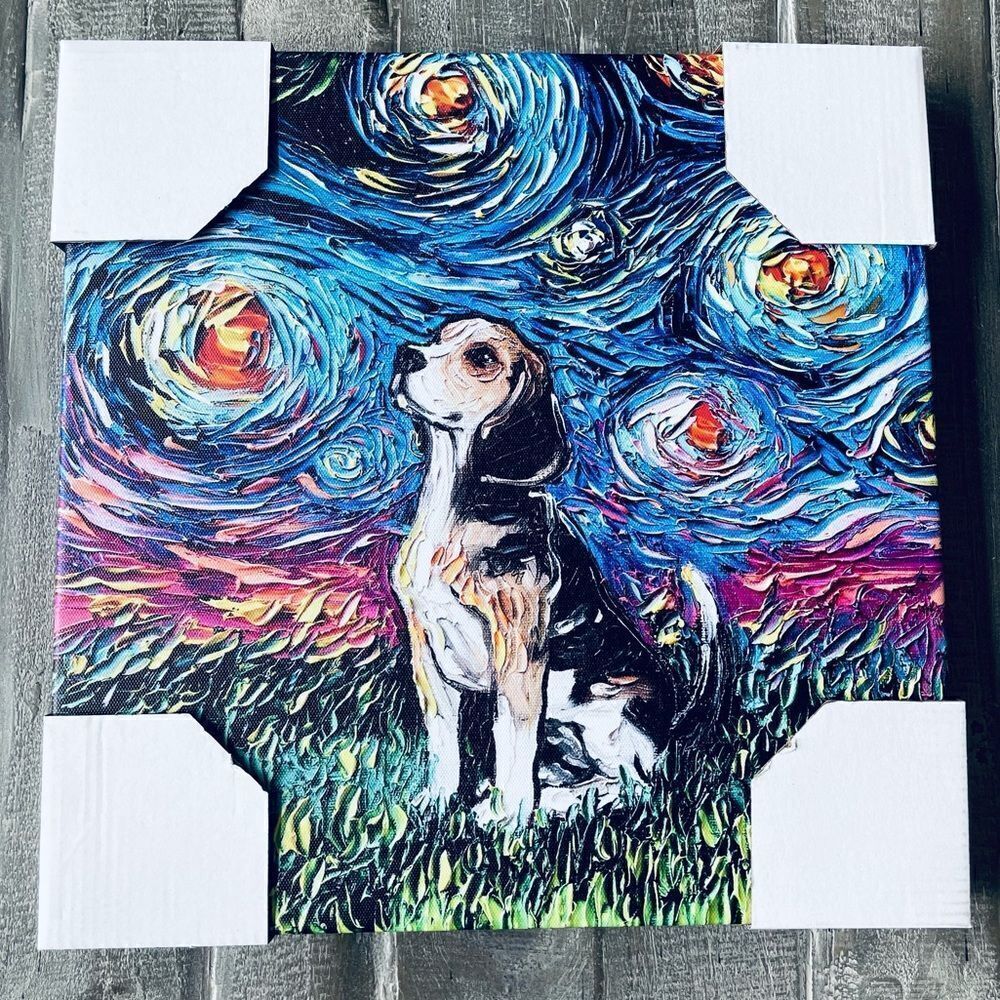 Beagle Dog Starry Night Van Gogh Canvas Wall Art Painting
